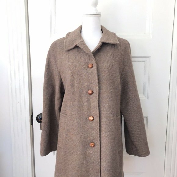 Vintage 50s Brown Tweed Wool Overcoat Coat Raglan Sleeves - Picture 8 of 9